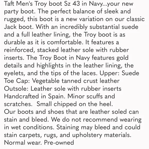 Taft Men’s Troy Boot size 43 Navy leather and suede - Picture 9 of 9